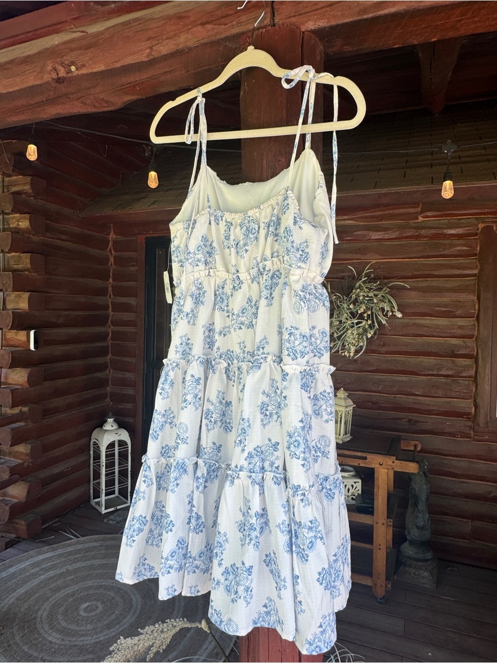 Altar'd State White Dress with Light Blue Floral Print Tiered Mini